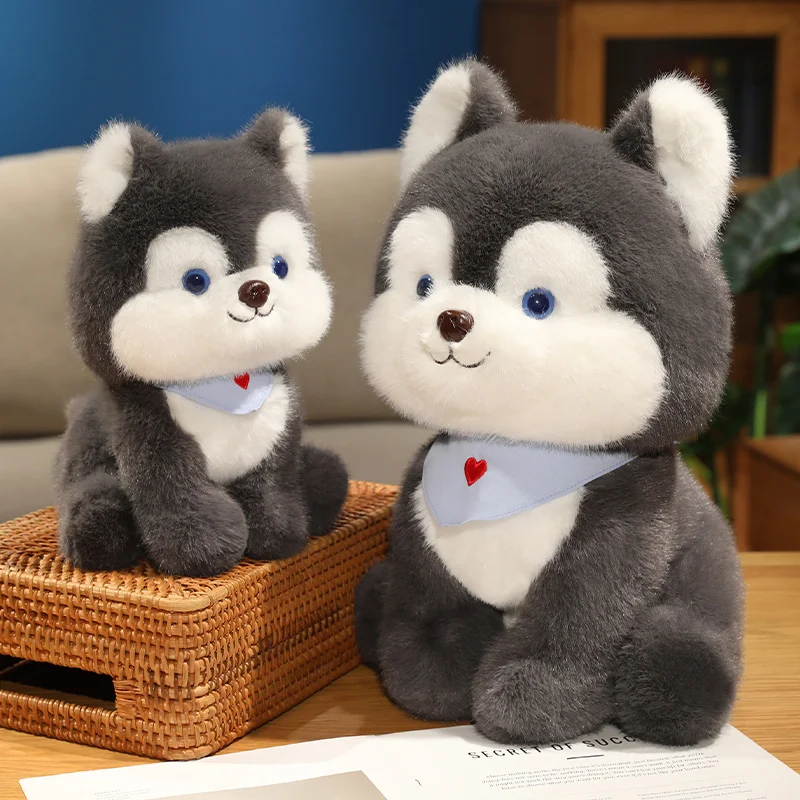 45 cm Cartoon Sciarpa blu Animali Husky Bambole di peluche Cane grigio Cuscino di tiro Giocattoli Super Soft Room Decor Simpatici regali di compleanno per i bambini