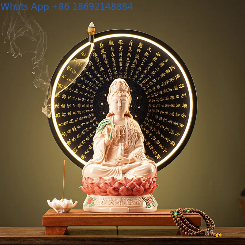Lotus-Sitting Nanhai Guanyin Bodhisattva Statue for Living Room Home Worship Guanyin Bodhisattva Statue Ornament