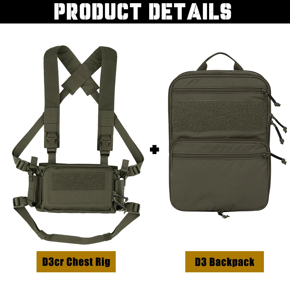 Imagem -02 - Krydex Tático D3cr Peito Rig Colete com d3 Flatpack Mochila Bolsa Rifle Pistola Mag Bolsa Caça Airsoft Acessório Ranger Verde