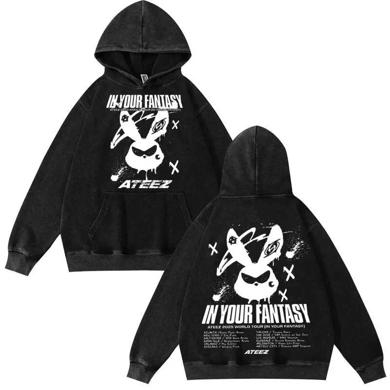 

Ateez in Your Fantasy Hongjoong Seonghwa Yunho Yeosang San Mingi Wooyoung Vintage Washed Hoodie Long Sleeve Harajuku Sweatshirt