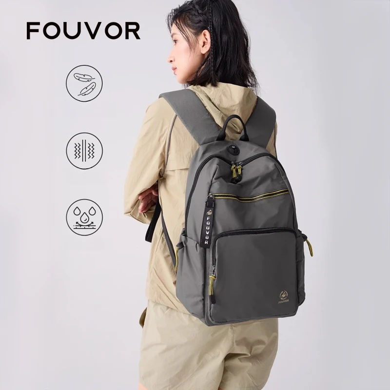 

Fouvor 2026 Women's Backpacks Contrast Color Waterproof Backpack Soft Travel Sports Bag Outdoor 16 Inch Laptop Backpack 2930-11