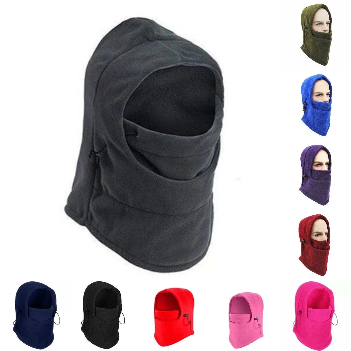 

Versatile Solid Color Winter Hat Thick and Warm Mask Cycling Outdoor Windproof Balaclava Hat Adjusable Multiple Wearing Methods