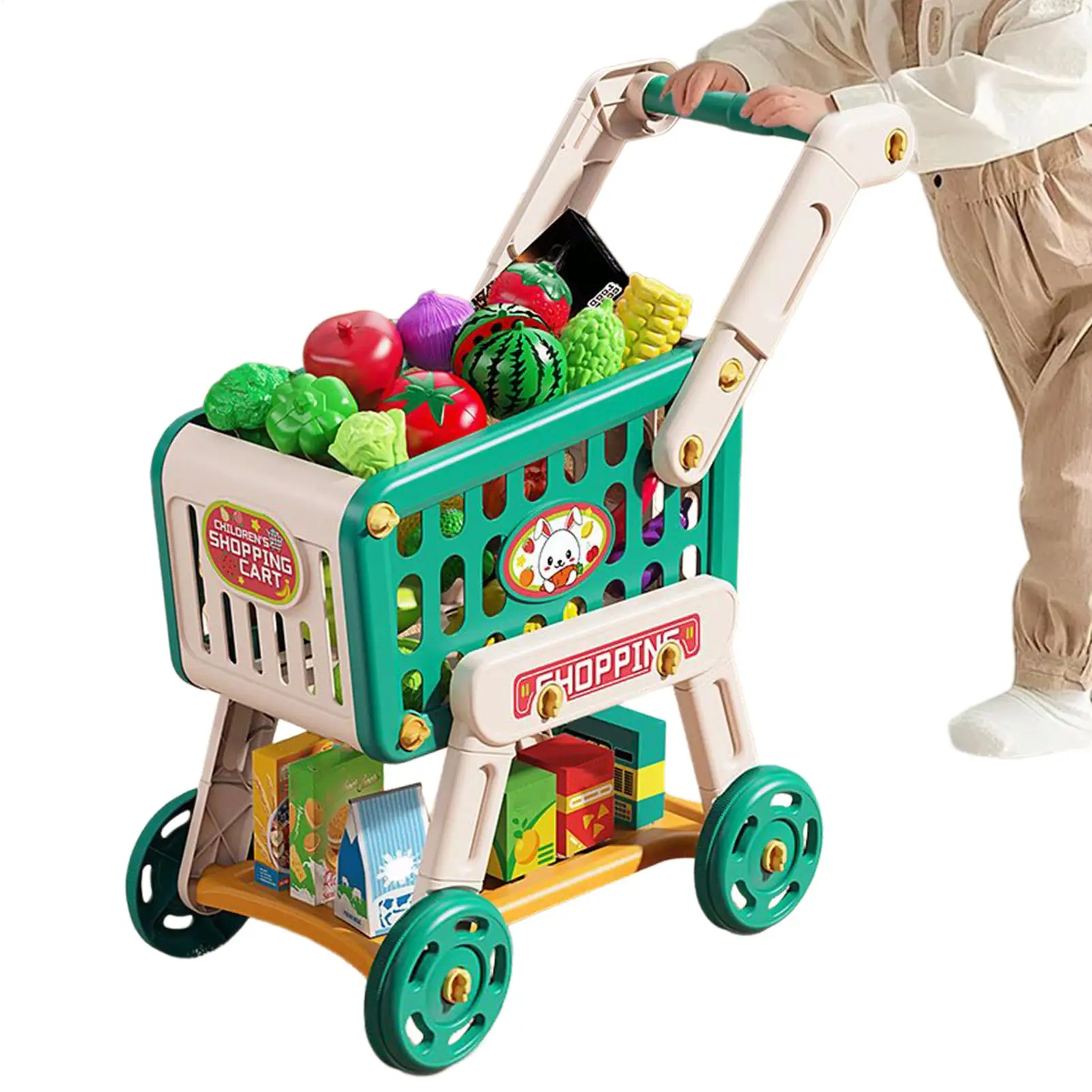 Carrinho de compras para crianças, brinquedo, carrinho de compras, acessórios de cozinha, brinquedos de cozinha, comida falsa para crianças pequenas, aprendizagem pré-escolar