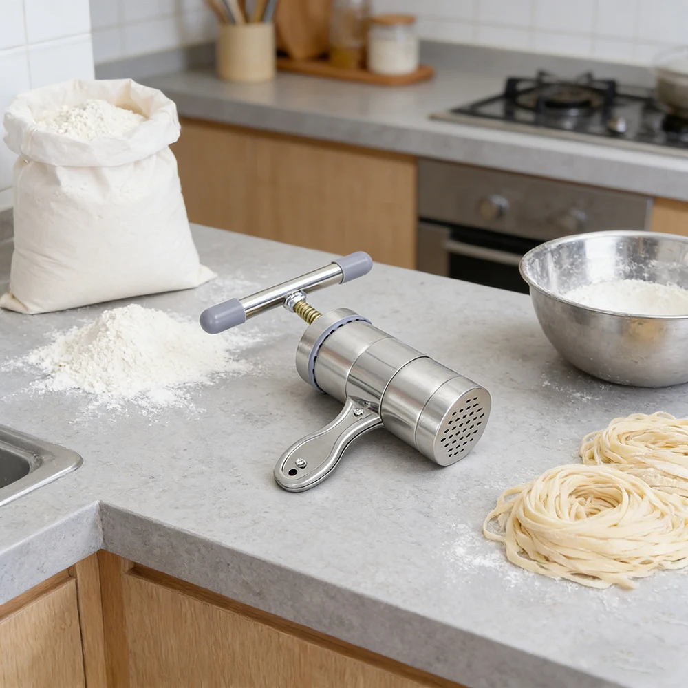 Manual Noodle Press Machine, Stainless Steel Dough extruder for Spaghetti & Chinese Traditional Noodle, Easy to Clean