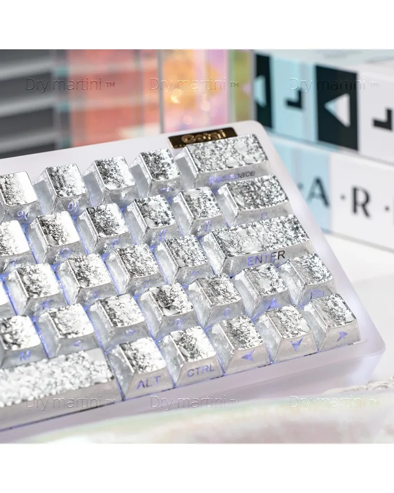 Transparent silver durable pbt keycaps set high quality for custom mechanical keyboards