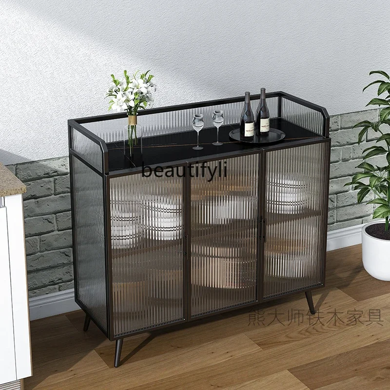 

xzzRoom Iron Stone Plate Tea Cabinet Light Luxury Sideboard Cabinet Simple Changhong Glass Kitchen Storage Organizer Cupboard