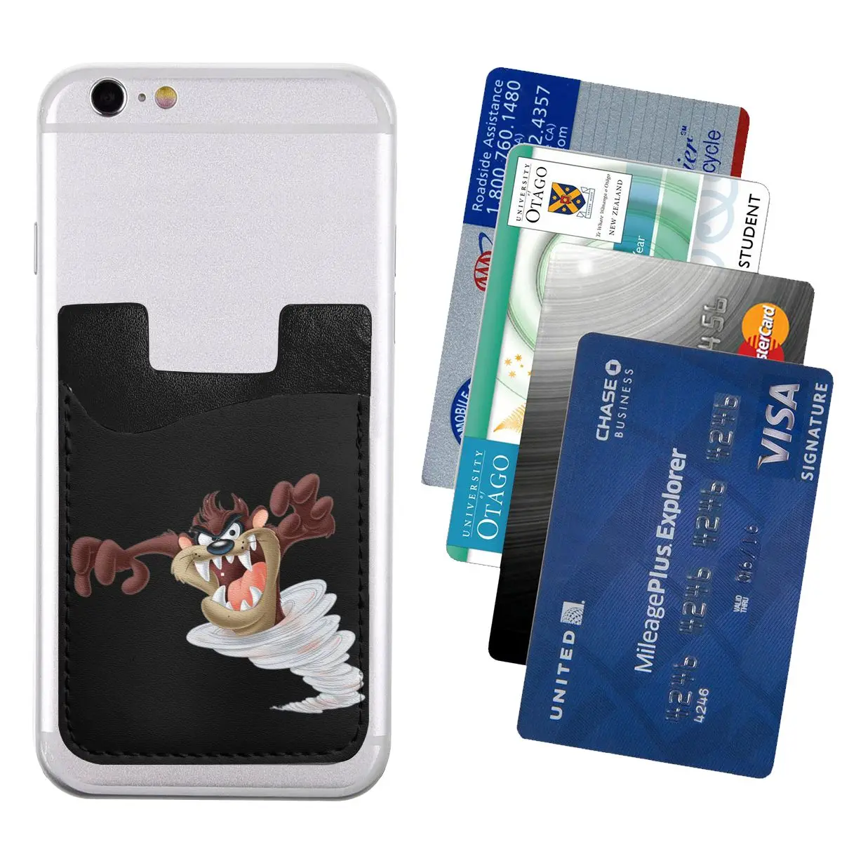 Custom Tasmanian Devil Phone Wallet Case Stick On Taz Cartoon Anime ID Card Slot Holder