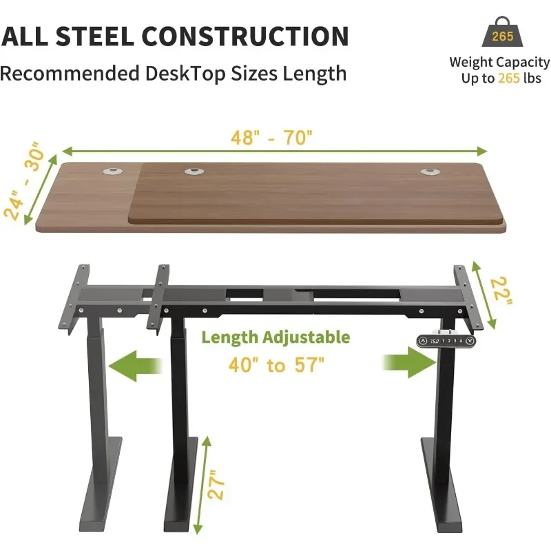 Dual Motor Height Adjustable Standing Desk Frame with Adjustable Legs for 48