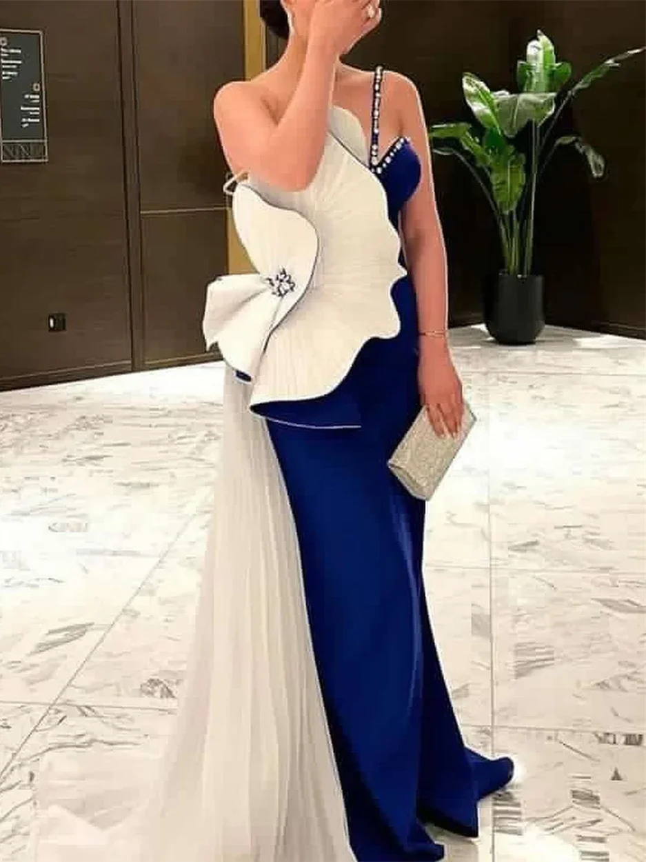 Oisslec Dress Elegant Vintage Sexy Blue Flowers Beads Fashion Saudi Customize Formal Occasion Prom Dress Evening Party Gowns