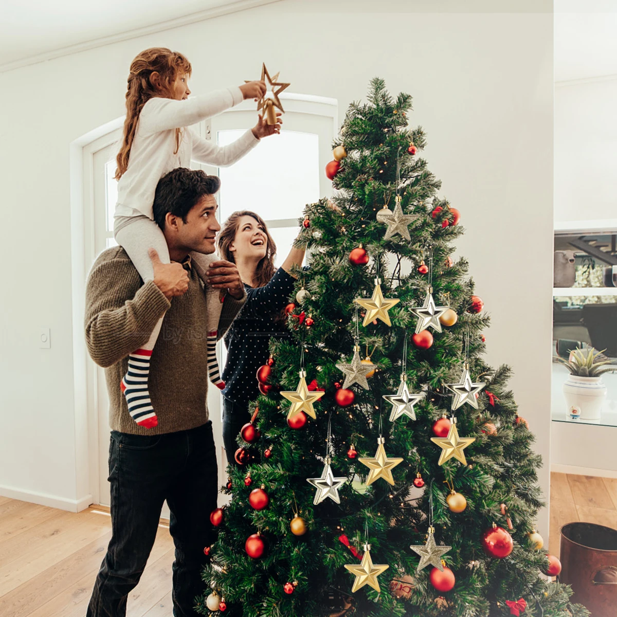 

18pcs 7CM Christmas Star Ornaments Eco-friendly Decorative Hanging Stars for Tree Home Office Hotel School Store