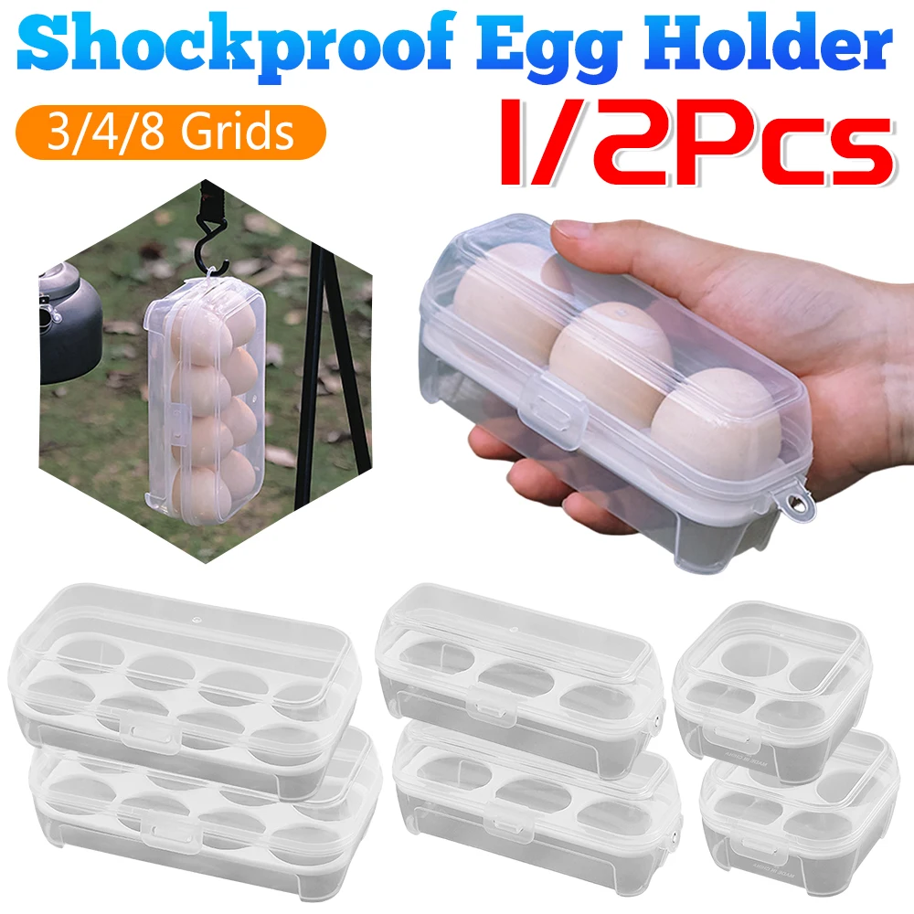 1/2PCS 3/4/8 Grids Egg Holder Shockproof Egg Case Organizer Anti-fall Egg Box Portable Camping Egg Box Container Outdoor Tools