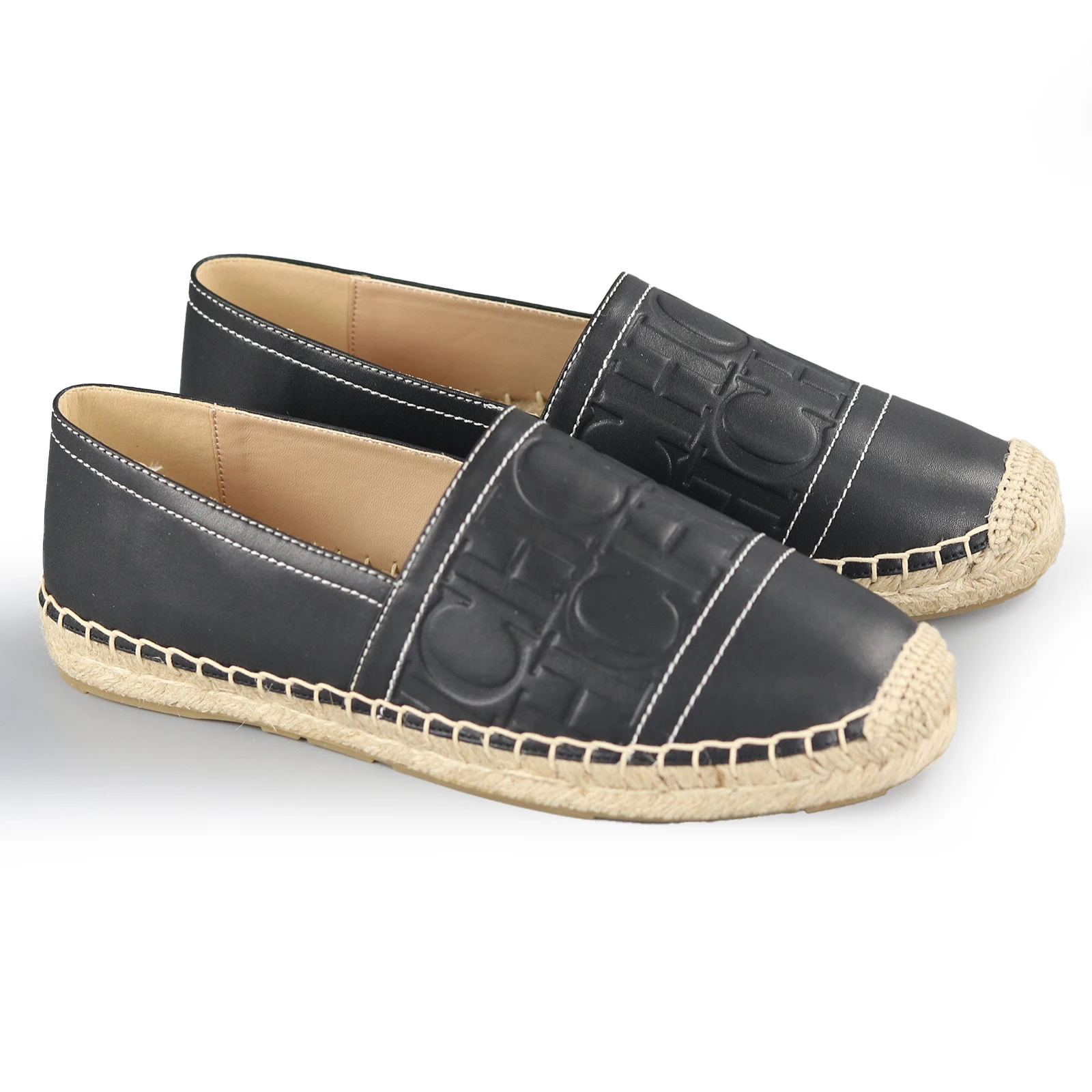 

Женские удобные слипоны-эспадрильи CH из черной кожи, повседневные туфли на плоской подошве для ежедневных поездок на работу