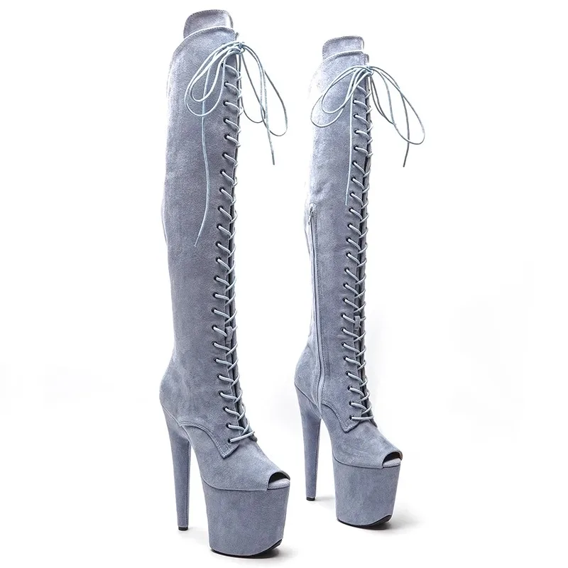 

New Fashion Women 20CM/8inches Suede Upper Plating Platform Sexy High Heels Thigh High Boots Pole Dance Shoes 155