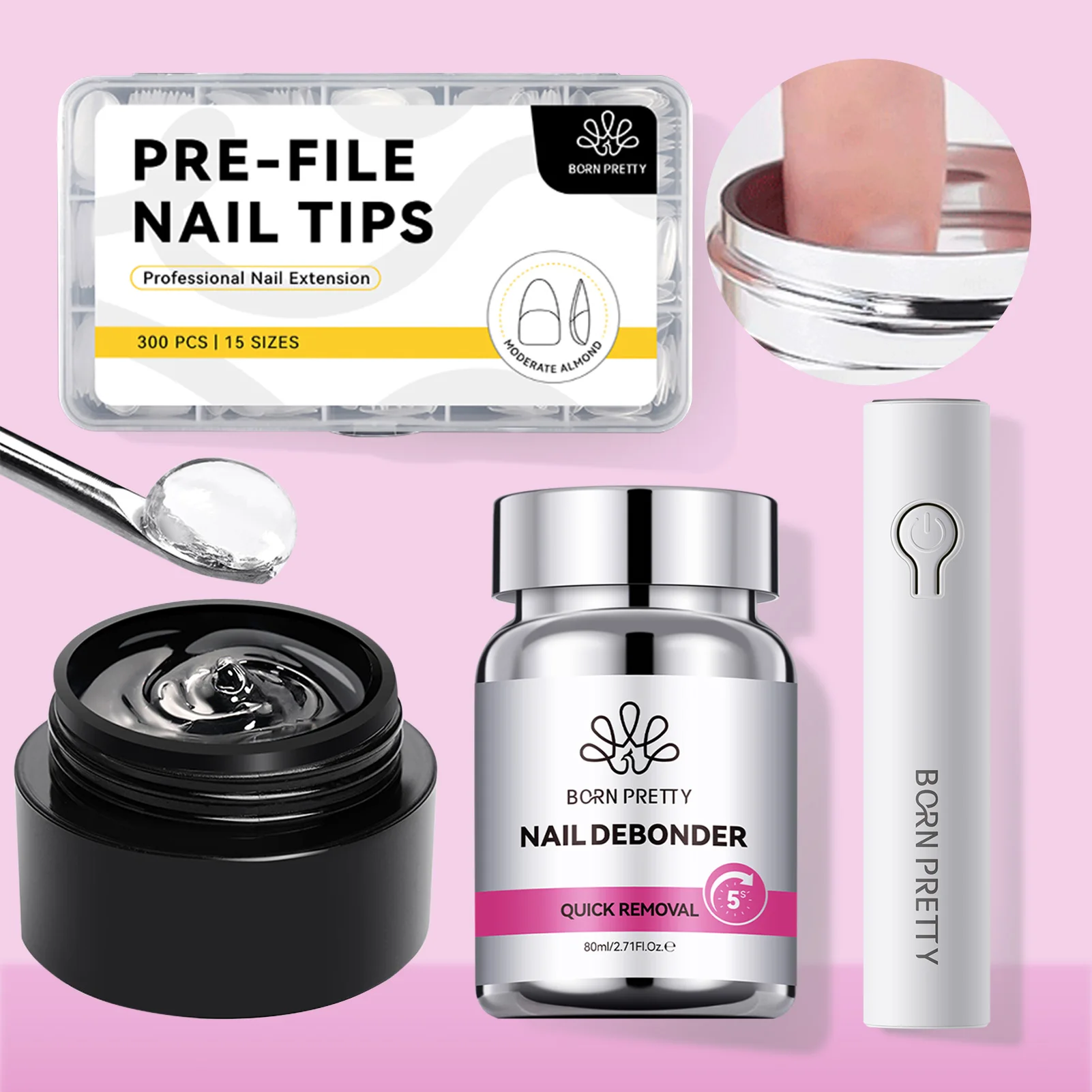 กาวติดเล็บปลอม BORN PRETTY 80 มล. พร้อมน้ำยาล้างกาว ชุดอุปกรณ์ต่อเล็บปลอมสำหรับร้านทำเล็บ