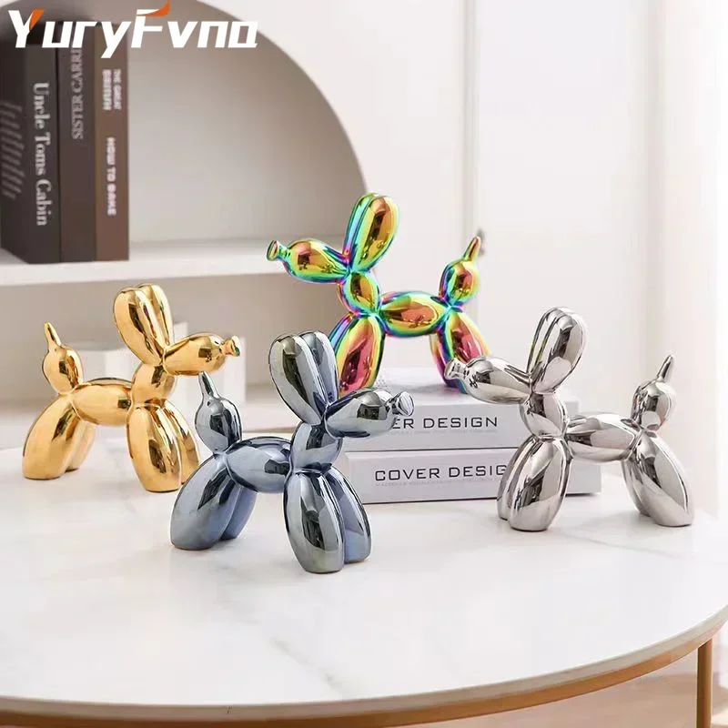 YuryFvna 22cm Creative Balloon Dog Abstract Ceramic Ornament Sculpture Study Room Statue Home Office Accessories Decoration Gift