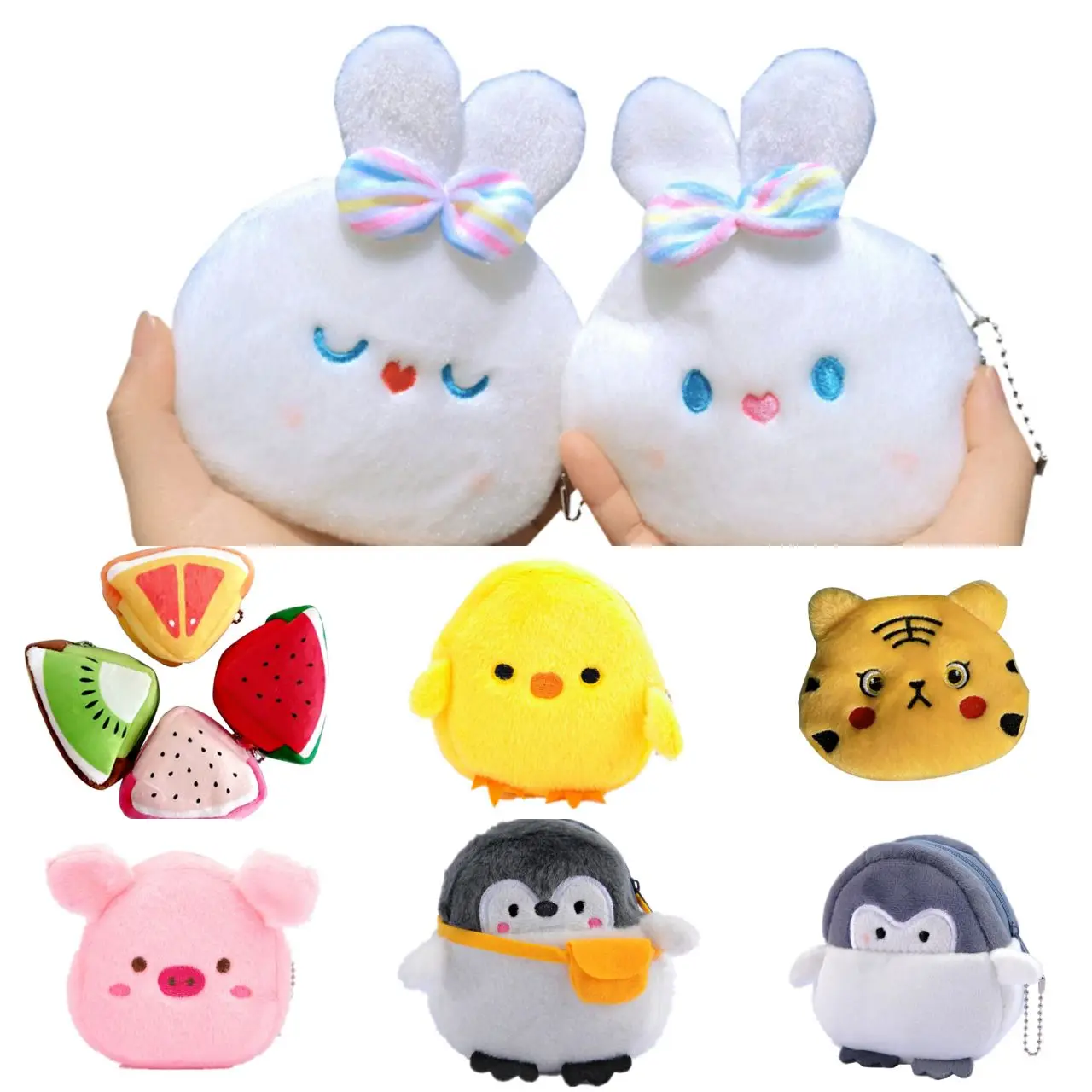 Children Plush Coin Purse Cartoon Cute Small Fresh Soft Plush Zipper Change Purse Mini Lovely Girl Money Card Holder