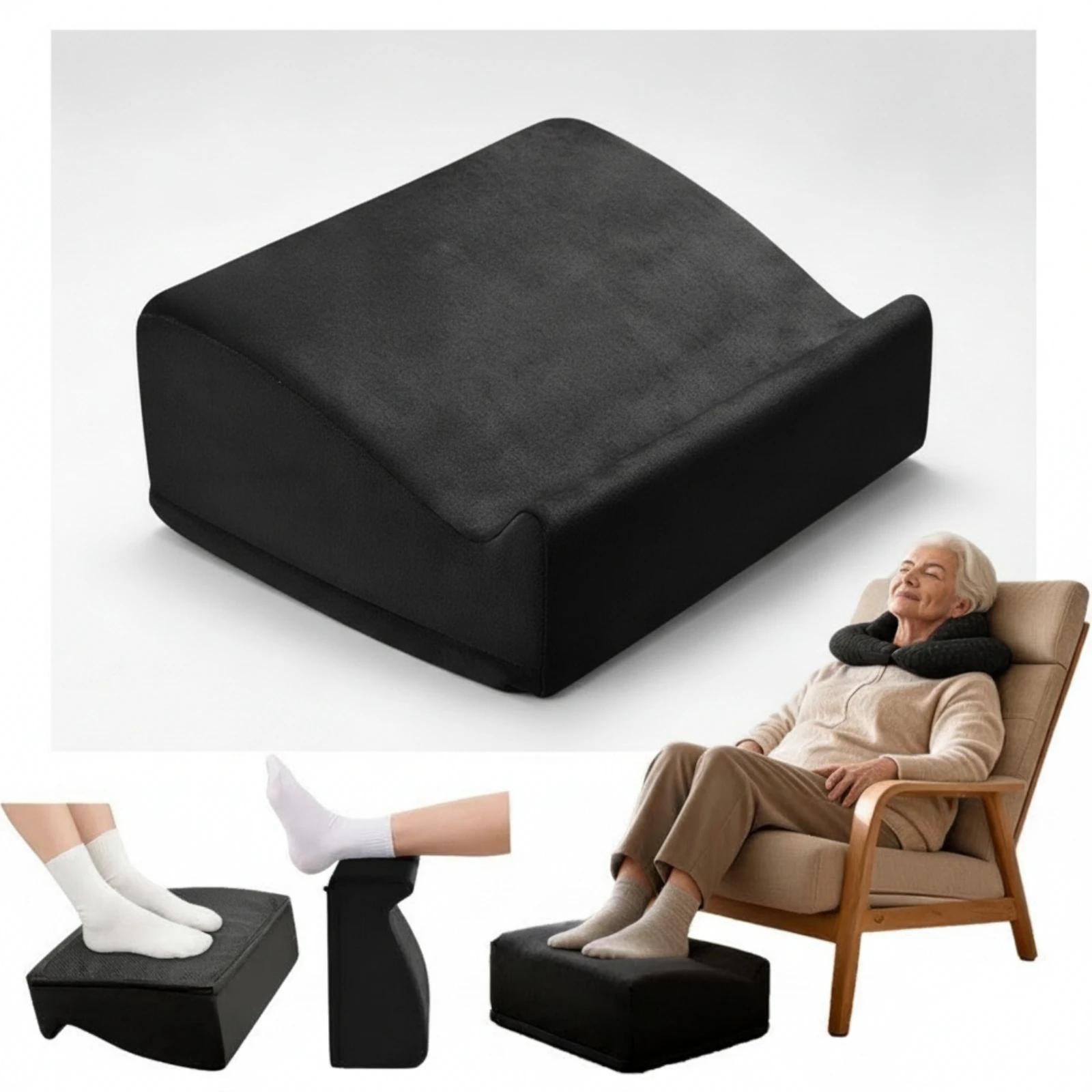 Under-Desk Footrest Angled Curved Rocking Foot Rest with Anti-Slip Design Wedge Footrest with Removable Cover Supportive