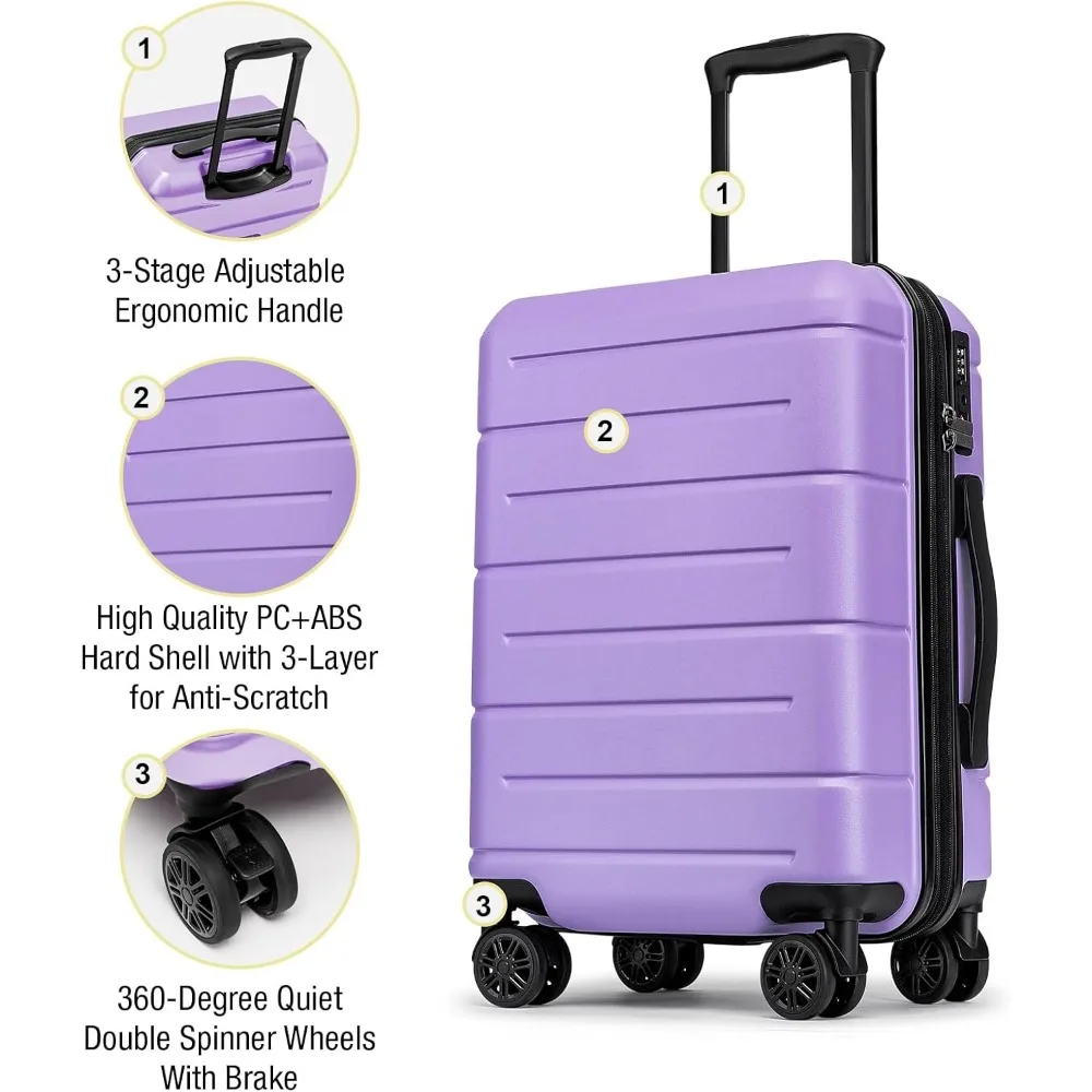 Expandable Hardshell Carry-On Luggage 22x14x9 TSA Lock Airline Approved with Wheels, Compact Travel Suitcase