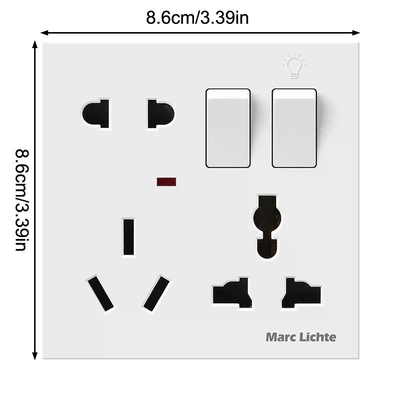 ปลั๊กไฟอเนกประสงค์แบบติดผนัง 86 แบบ 8 รู 5 ขา ปลั๊กสองหรือสามขา พร้อมสวิตช์ควบคุม 1 ช่อง