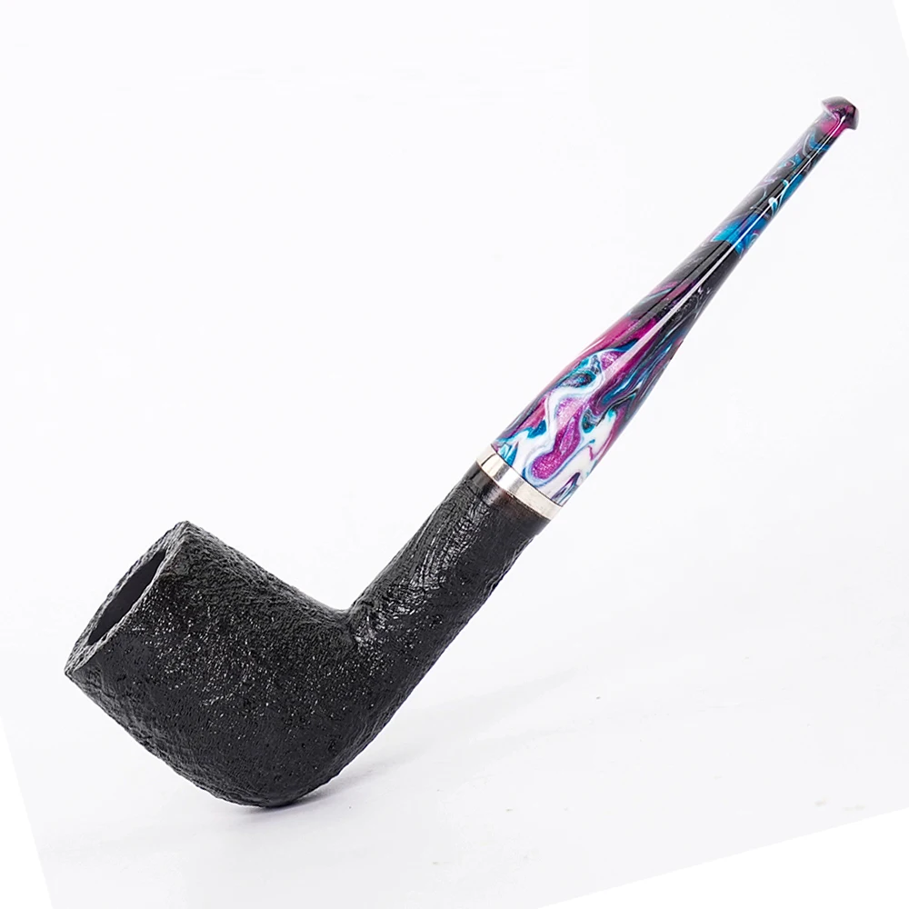 

JIBILL Handmade briar tobacco pipe Colored acrylic pipe mouth Straight handle billiard pipe 3mm filter channel Father's Day gift