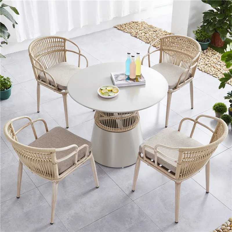 

Nordic outdoor balcony dining table and chairs villa courtyard aluminum alloy garden outdoor leisure rattan
