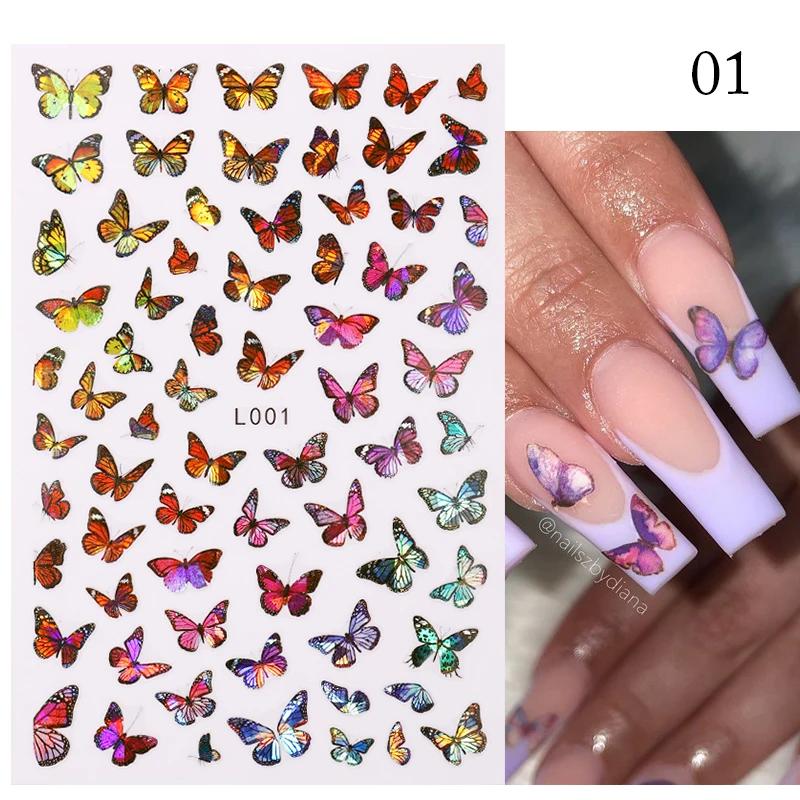 1 PC 3D Nail Sticker Decals Spring Tulip Flower Butterfly Nail Stickers Floral Leaf Adhesive Sliders Manicure Decor