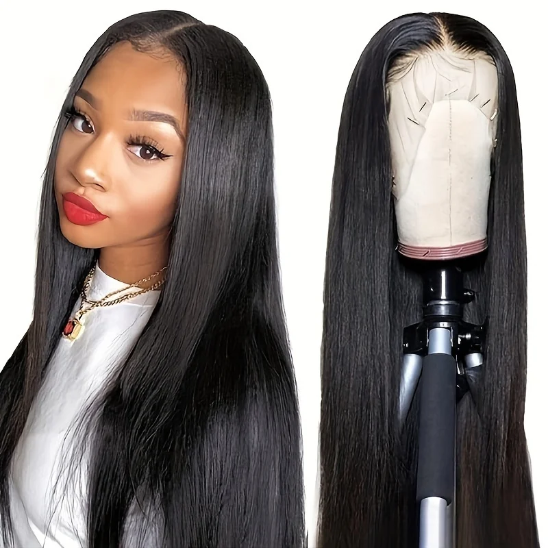 Straight Human Hair Wig Transparent Straight #1B Lace Front Wigs Human Hair Brazilian 13x4 Lace Frontal Wig For Women 30Inch