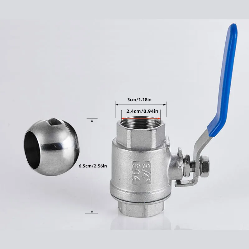 Robinet à tournant sphérique en acier inoxydable 304, deux pièces, filetage femelle, interrupteur d'eau, 4 minutes, 2 pouces, 25 DN15 [DN20], 2 pièces