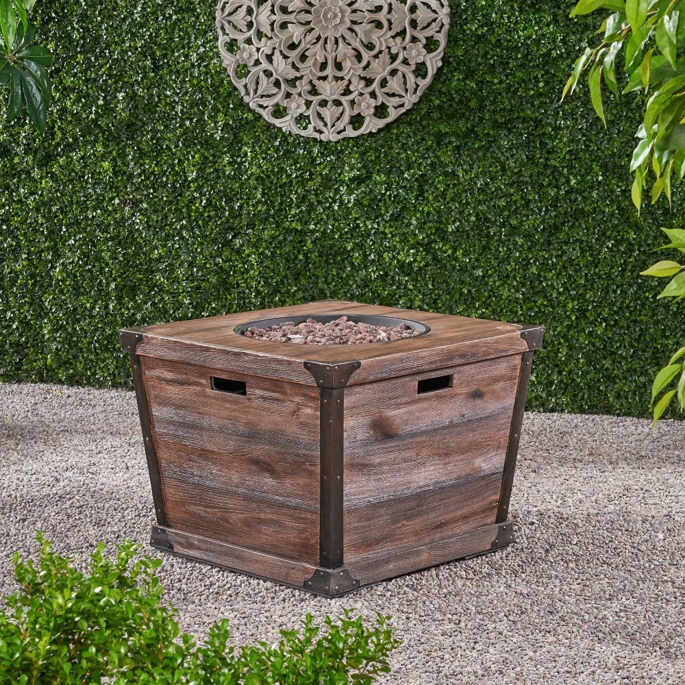 

Уличный квадратный пропановый камин-стол 24x32 дюйма, 40000 BTU, с имитацией древесного огня, коричневый, для патио и сада