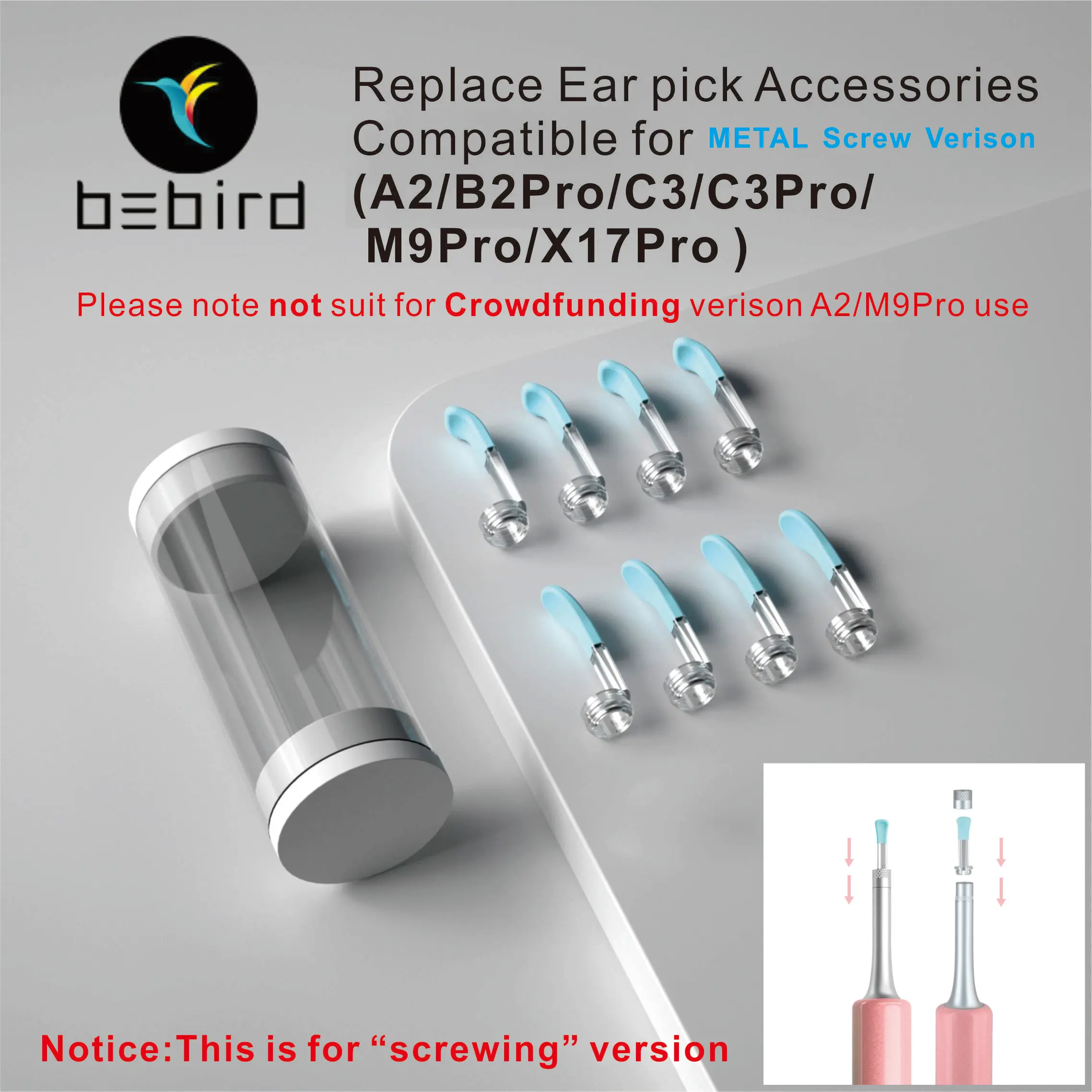 Bebird M9 Pro Tips Replacement Accessories For A2,C3,B2Pro,X17Pro,R1,R3,T15,D3 Pro Visual Ear Wax Removal Tool Kits