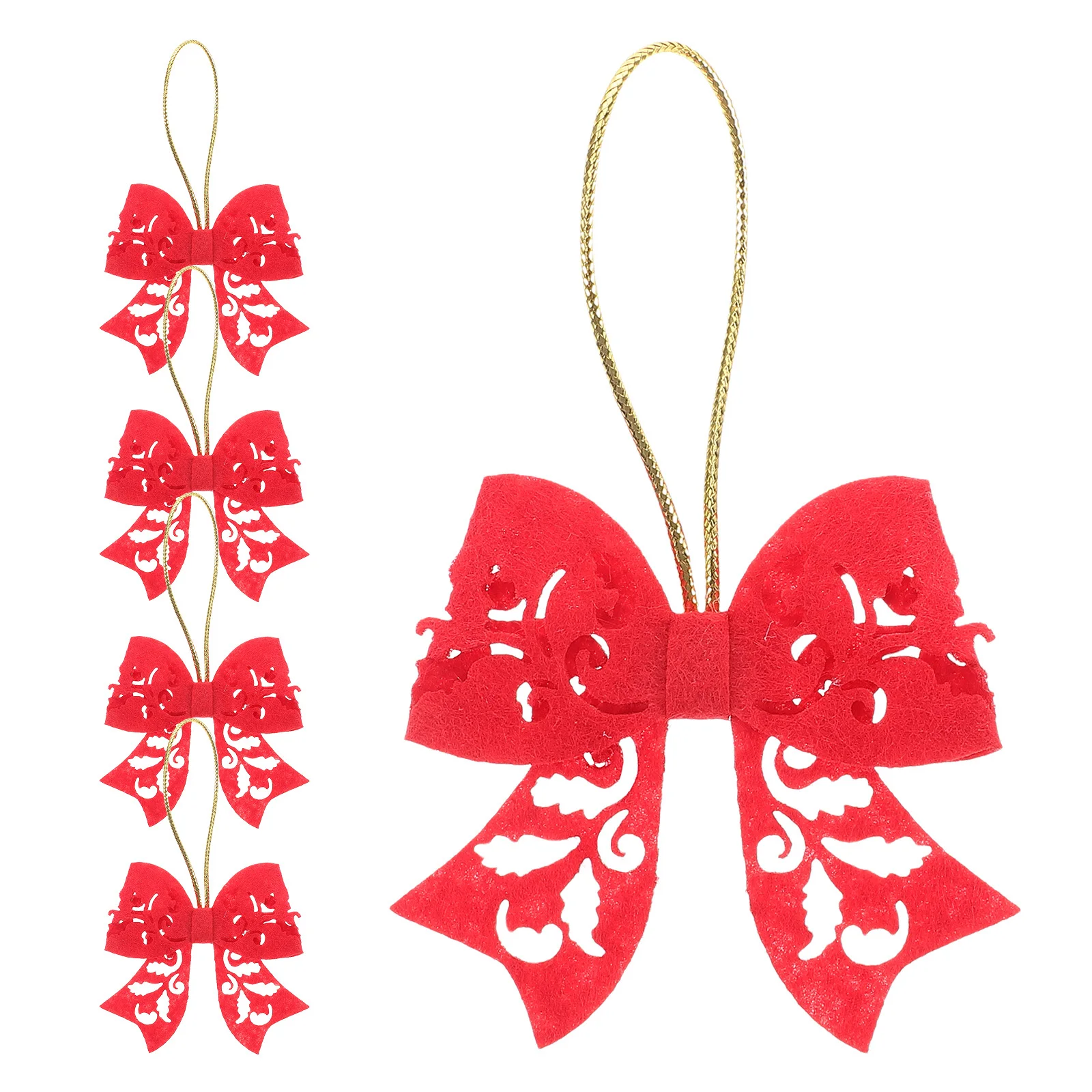 

5Pcs Christmas Tree Hanging Ornaments Red Bow Ribbon Tie Small Holiday Craft Decor Wreath Bows DIY Tree Decoration