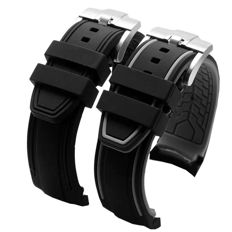 Curved End Rubber Silicone Watch band Fit For Tissot T035 T035617 CITIZEN Soft Strap Butterfly Buckle Wrist Bracelets 23mm 24mm