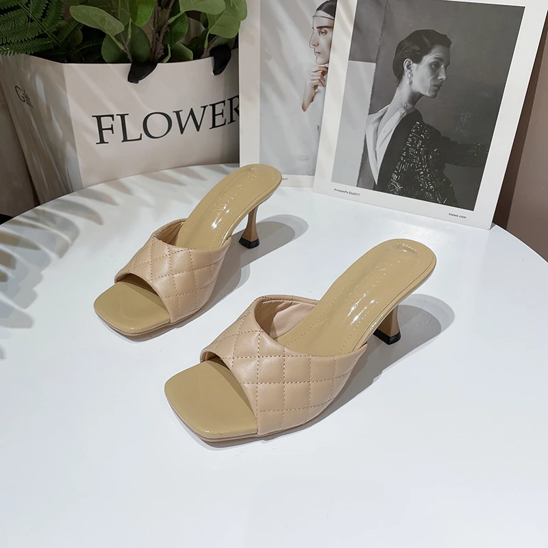 

2022 New High Heel Slippers Summer Women's Shoes High Heels Slippers Slippers Square Toe Slippers Party Shoes Women Outside