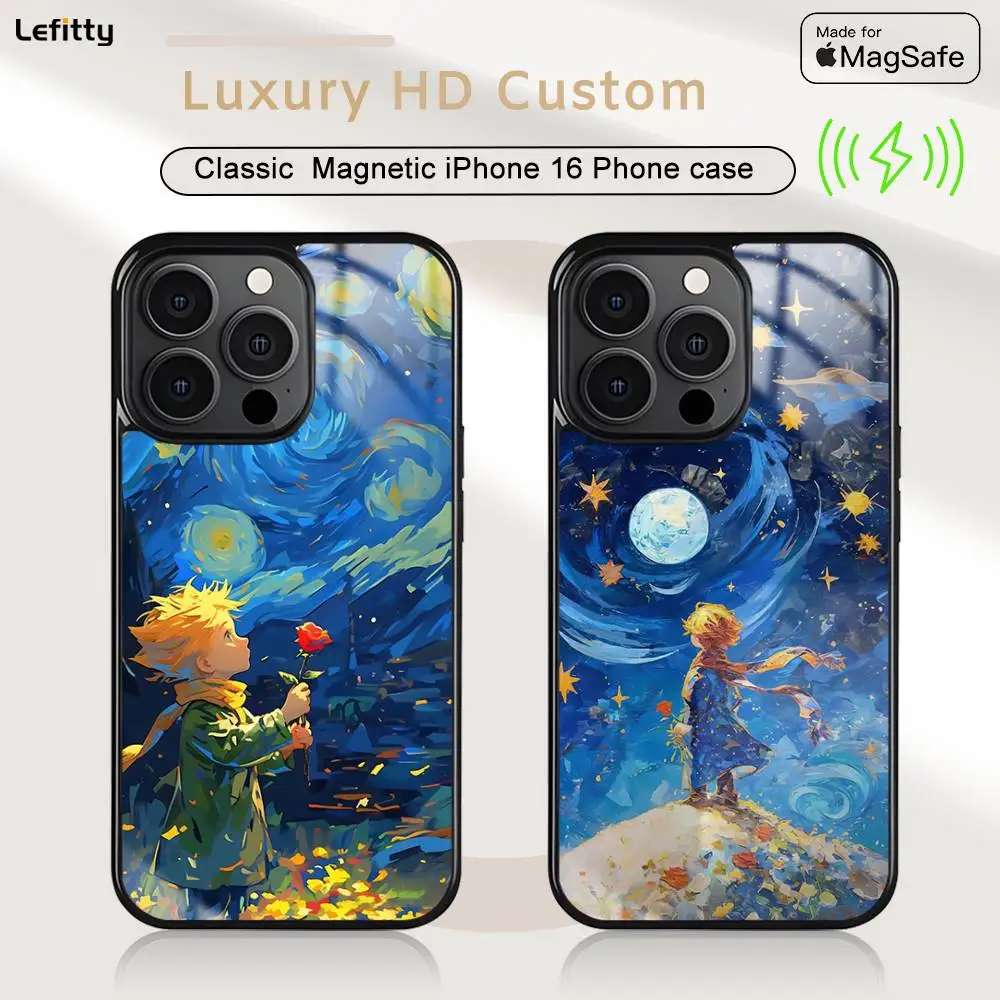 

1PC The L-Little Prince Phone Case For iPhone 16 15 14 13 12 11 Pro Max Plus Mini Magsafe Charging Cover Magnetic Hard Shell