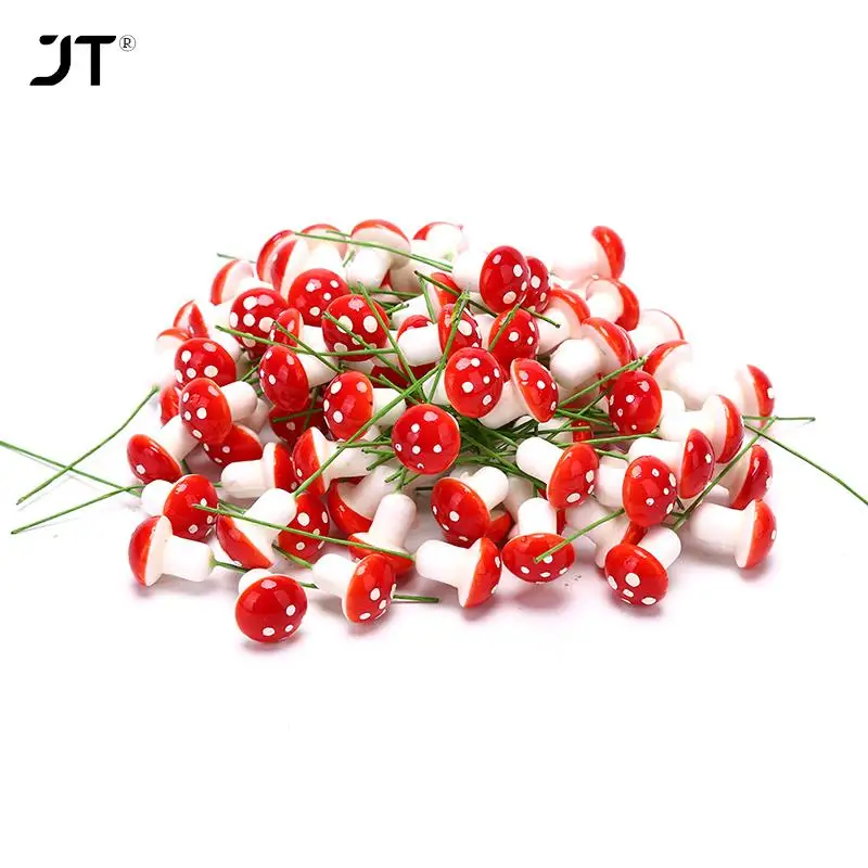 100 unids/lote de Mini setas artificiales de colores, modelo de planta de jardín de hadas, figura de acción en miniatura, decoraciones artesanales, estacas artesanales