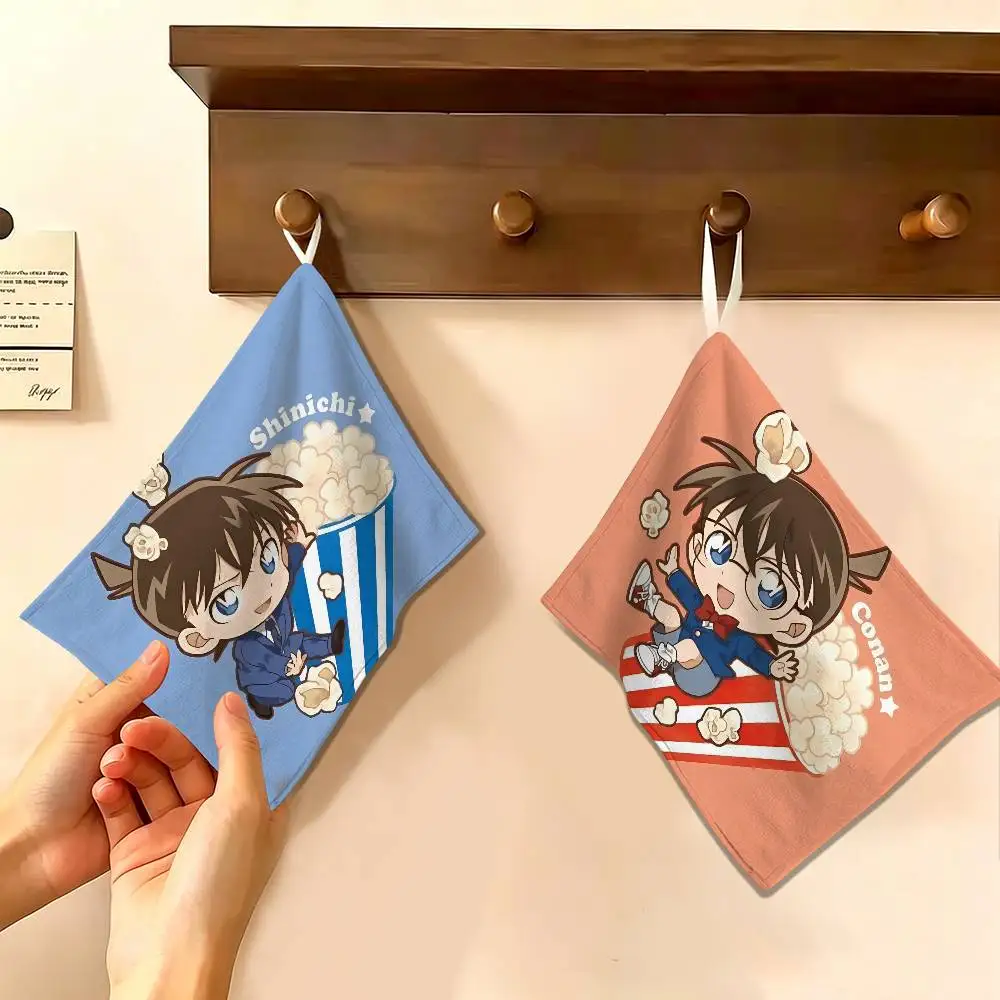 Detective Conan Polyester Cotton Hand Wiping Towel with Hanging Loop, Lightweight for Home and Commercial Use