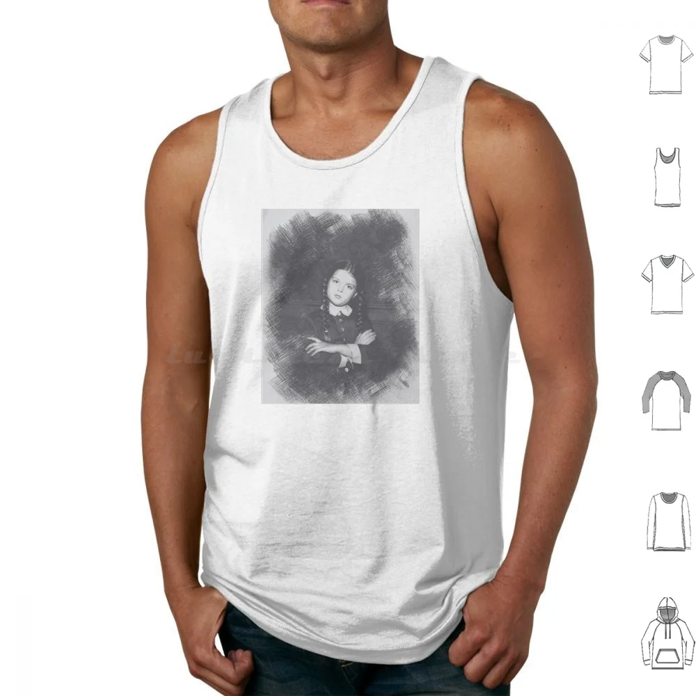 Wednesday Addams-The-Sketched Art Lisa Loring Tank Tops Print Cotton Sketched Magnet Wednesday Addams The Lisa Loring