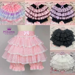 MikAutumn Harajuku Shorts de Renda Doce para Mulheres, Y2K Saias Japonesas Lolita, Kawaii JK Ruffles Bloomers, Cintura Elástica, Calças Curtas de Segurança