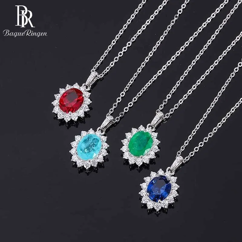 

Bague Ringen 925 Sterling Silver Colors Gemstone Necklaces For Women Oval 8*10mm Pendant Vintage Wedding Anniversary Jewelry