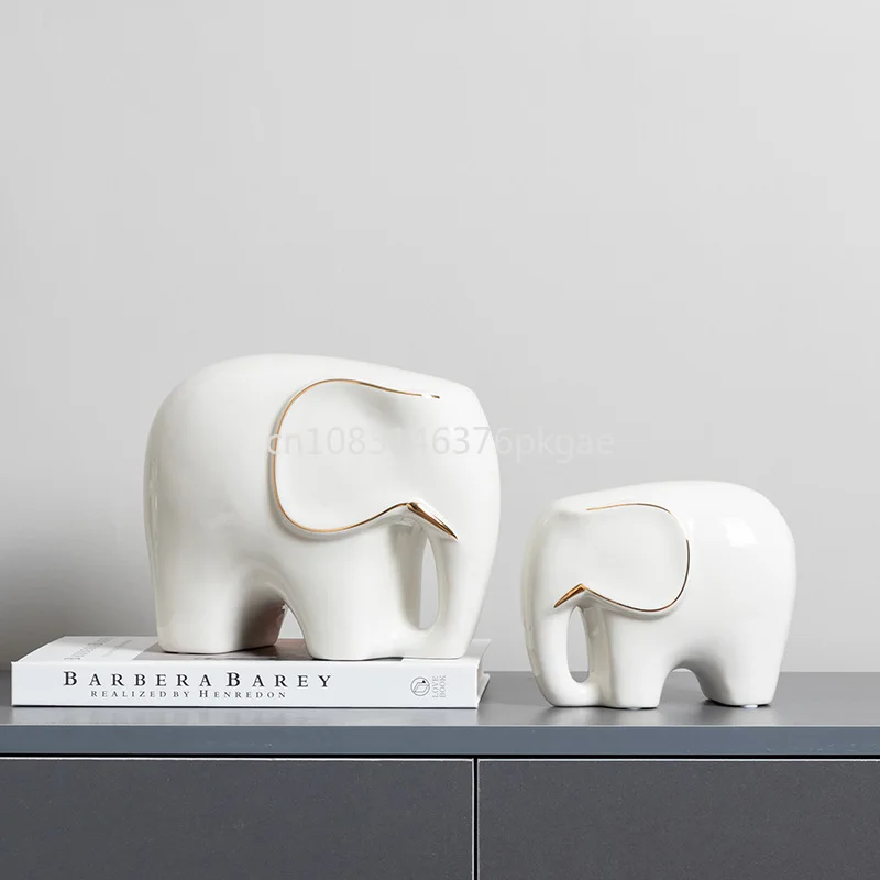 Modern Creative Auspicious Elephant Ceramic Decoration Light Luxury Solid Color Cute Animal Office Desktop Home Decoration