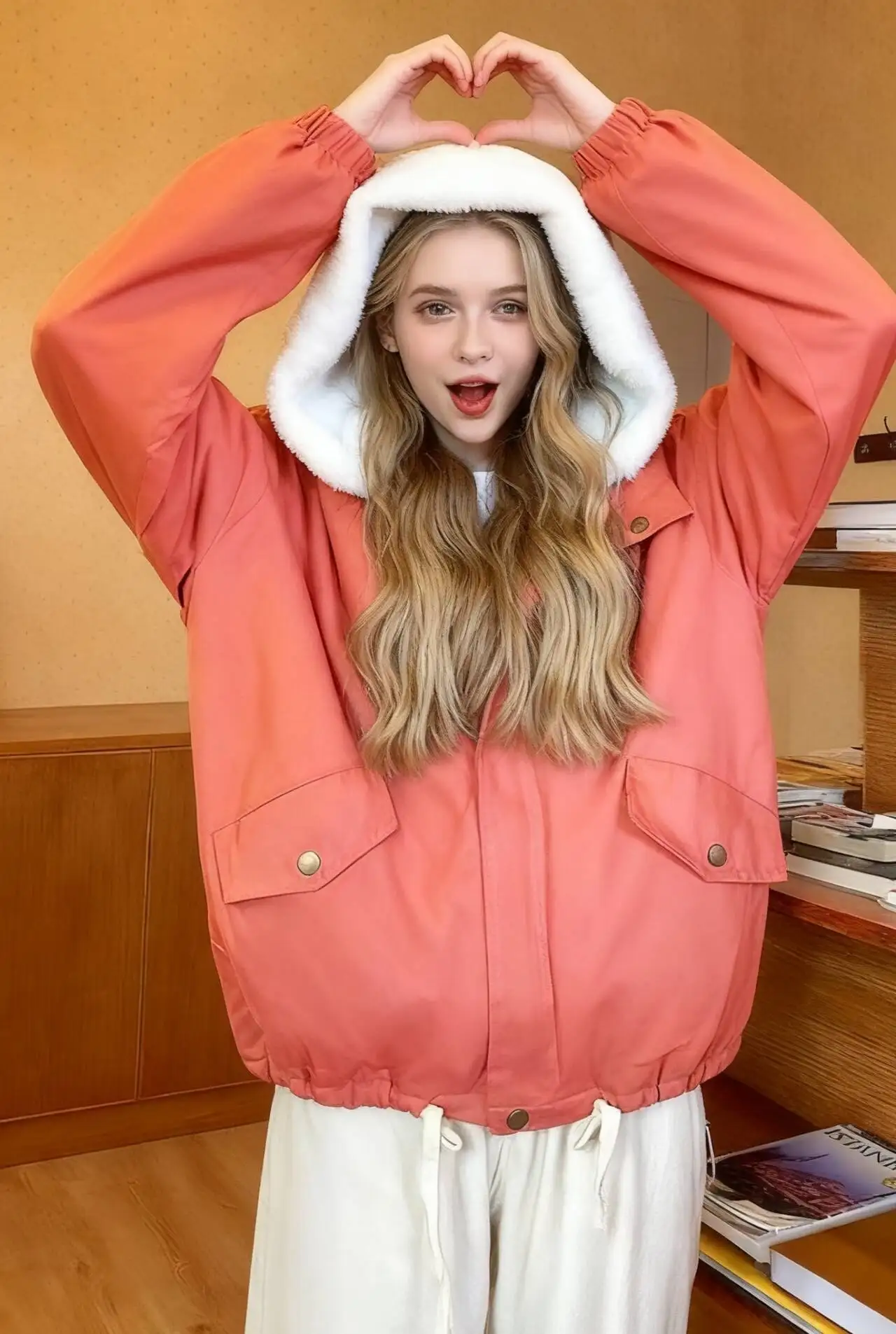 

Парки женские из натурального кроличьего меха, осенний флок, вышитые сердечки, аппликации, сращенные ленты, милые, милые, Kawaii Feminina, молодежные, ПР