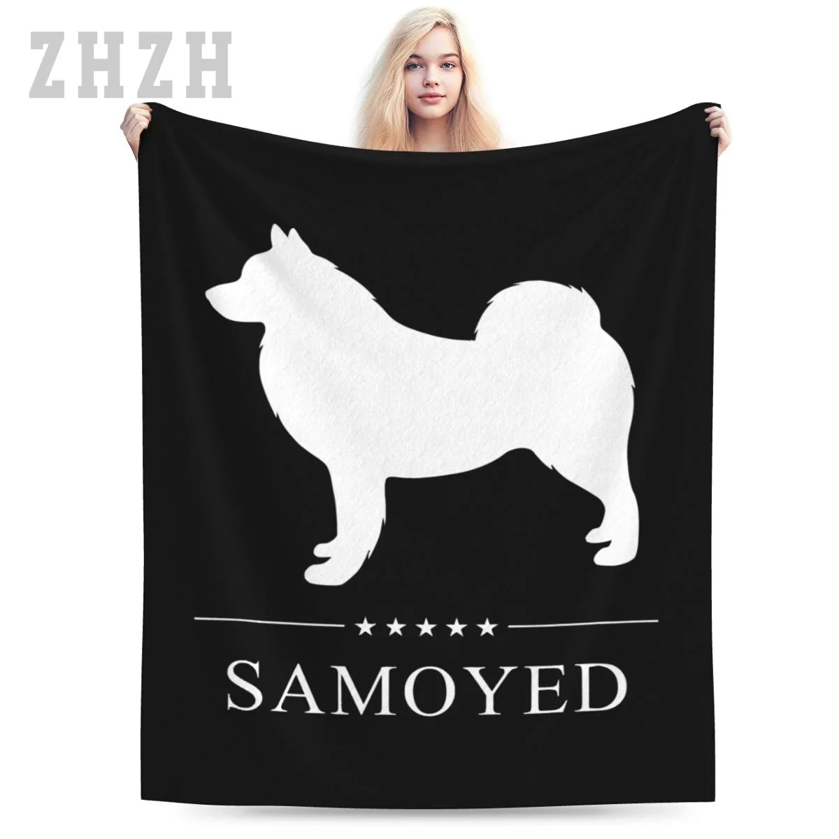 Blanket Samoyed Dog White Silhouette Flannel Multifunction Outdoor Camping Sofa Cover Keep Warm