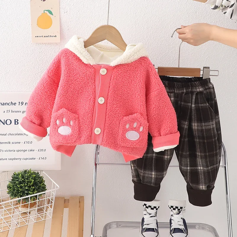 

New Winter Baby Girls Clothing Children Thick Warm Hooded Coat Pants 2Pcs/Sets Infant Clothes Toddler Costume Kids Tracksuits