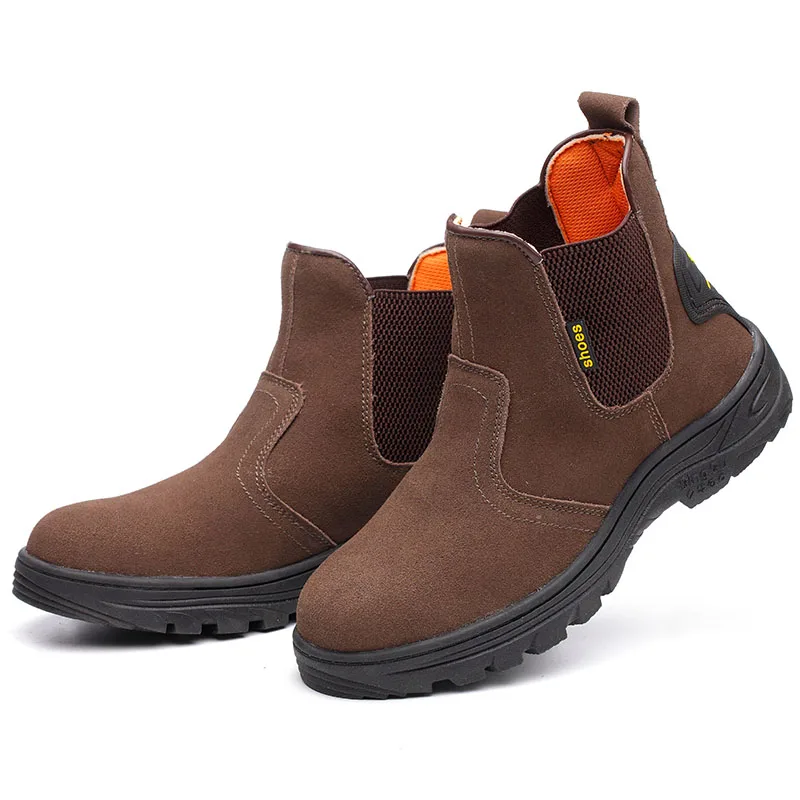 big size mens leisure steel toe covers safety boots cow suede leather welding shoes worker security chelsea boot work botas male