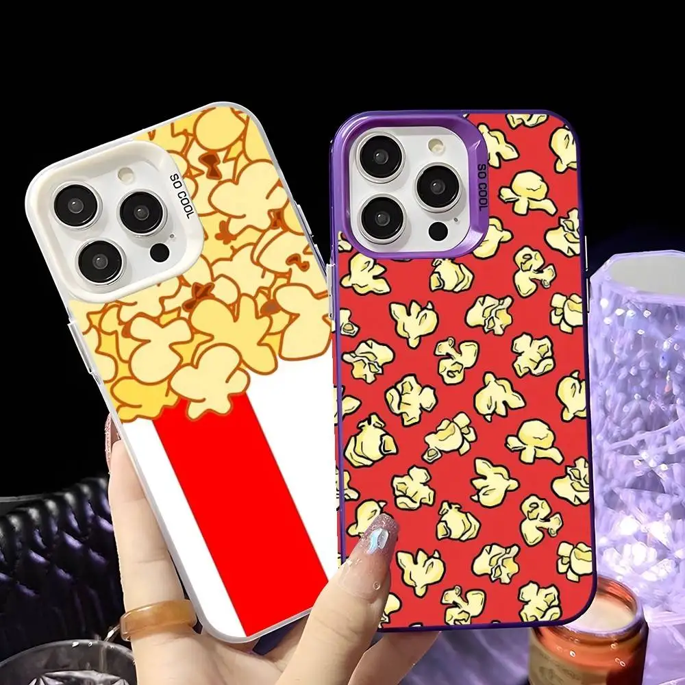 

Funny Popcorn Cute Phone Case For iPhone 16 15 14 13 12 11 Pro Max White Purple Matte Laser Metallic Aurora Funda