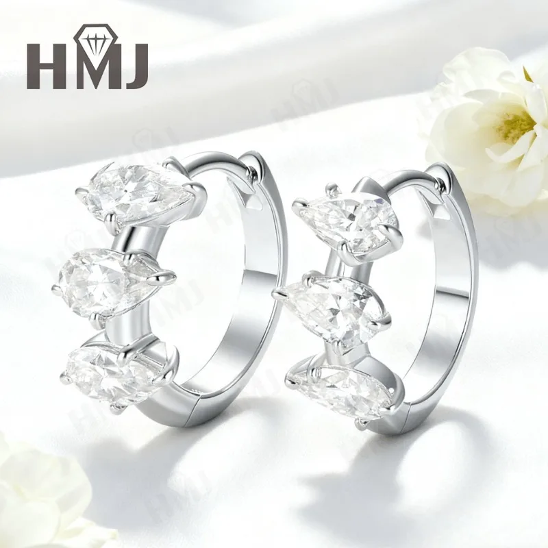 

Six Pear Earrings 2.1CT D Color/Cyan Moissanite/Ruby 10k 14k 18k S925 Plated Gold Ear Stud for Woman Engagement Christmas Gift