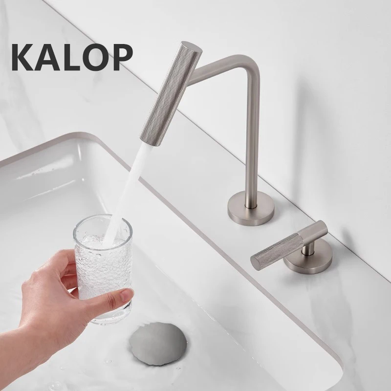 

KALOP полностью медный матовый никелевый смеситель для умывальника, вращающийся на 360 градусов смеситель для умывальника для ванной комнаты, смеситель для горячей и холодной воды