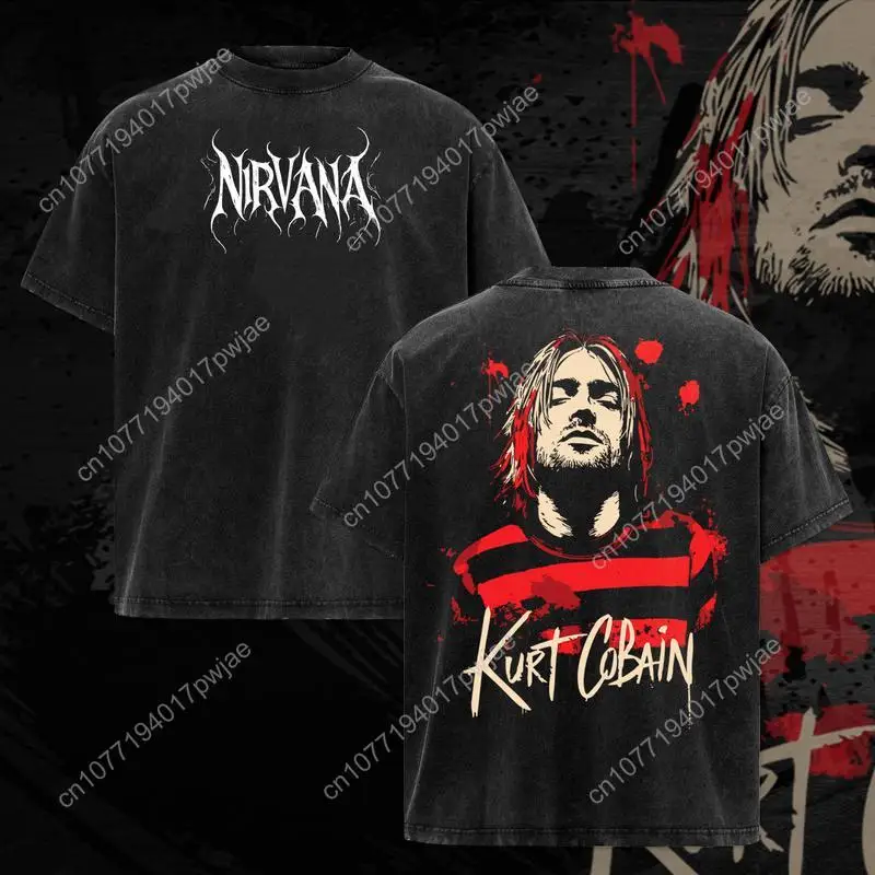 [Sammlung] Nirvana Kurt Cobain T-Shirt Geschenk für Bandfans Herren- und Damen-Freizeit-T-Shirt aus Baumwolle mit Rundhalsausschnitt Schöner Grap