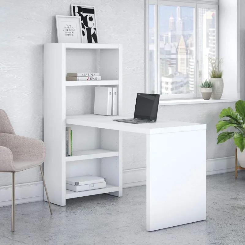 Office by kathy ireland Echo 56W Bookcase Desk, Pure White/Pure White (KI60107-03)