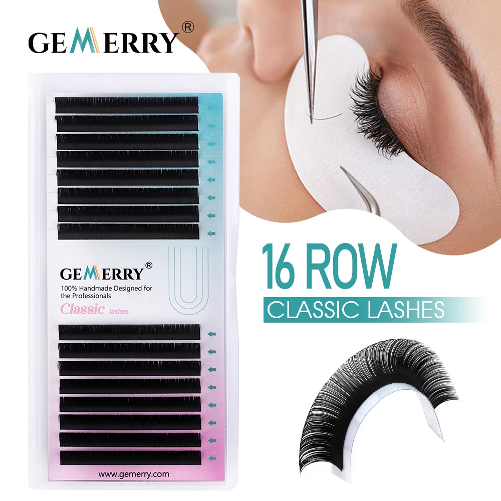 GEMERRY 16 Lines Individual Eyelash Extensions for Professional Lash Building C/CC/D/DD Faux Mink Soft Hand Made Fake Eyelashes